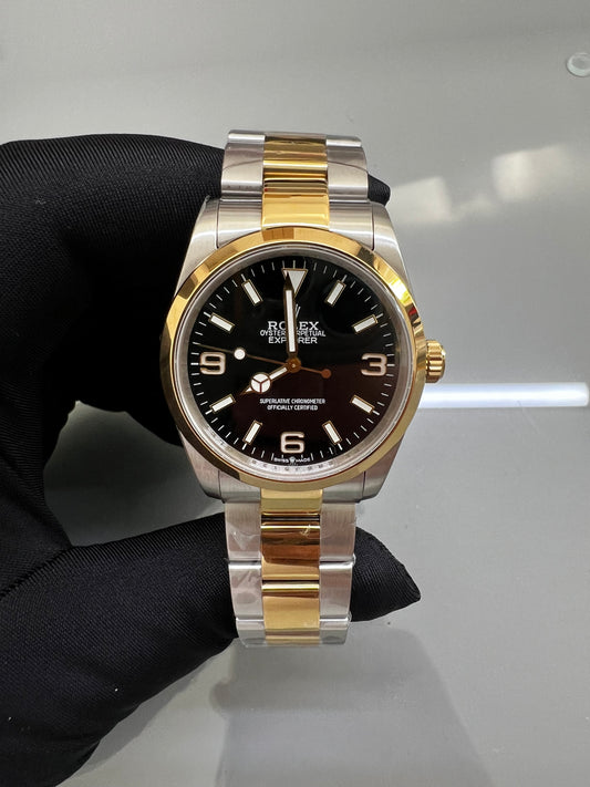 Rolex Oyster Perpetual Two Tone Explorer Black Dial