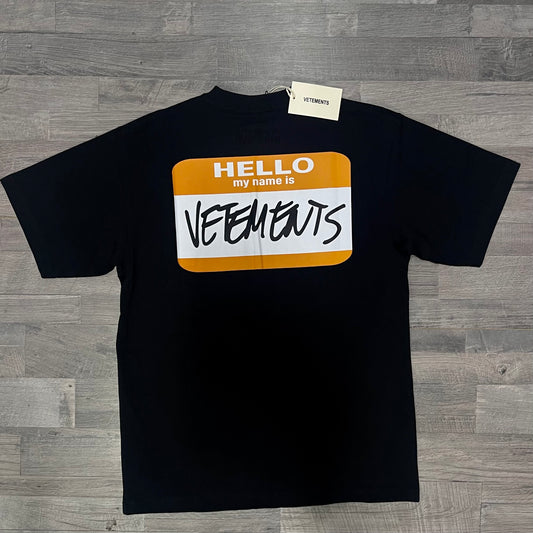 Vetements Oversized Black Τ-shirt Hello My Name Is